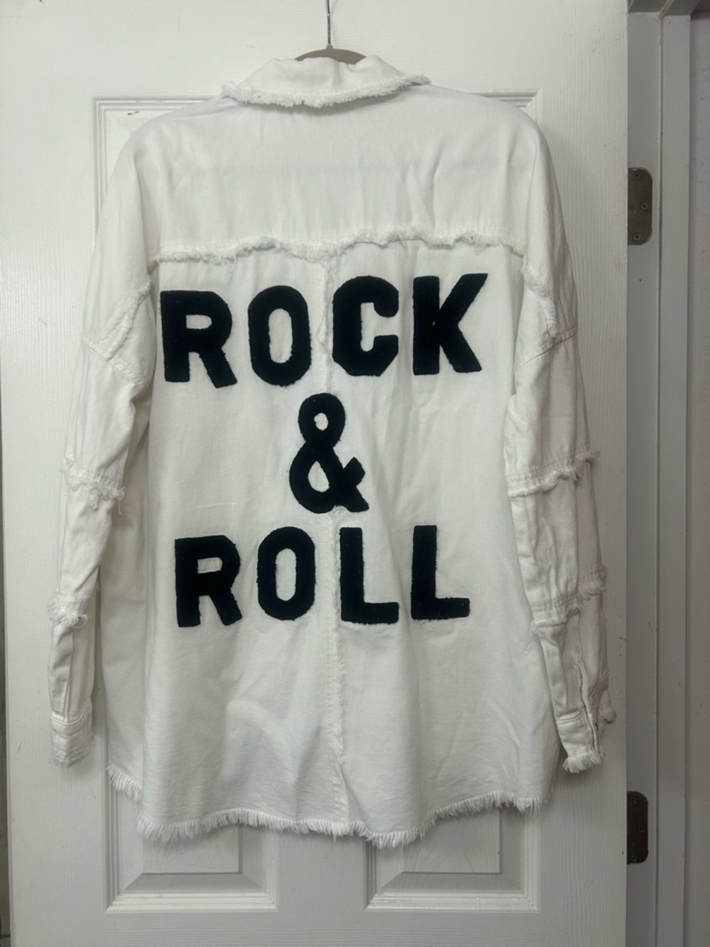 Elan Ivory Button Down Shirt with Black 'ROCK & ROLL' Graphic